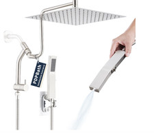 PDPBath All Metal 12'' Rainfall Shower Head with Handheld Combo