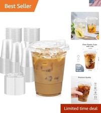 100 Pack - 16 oz Clear Plastic Cups with Lids, Sturdy  Food Safe Iced Coffee...
