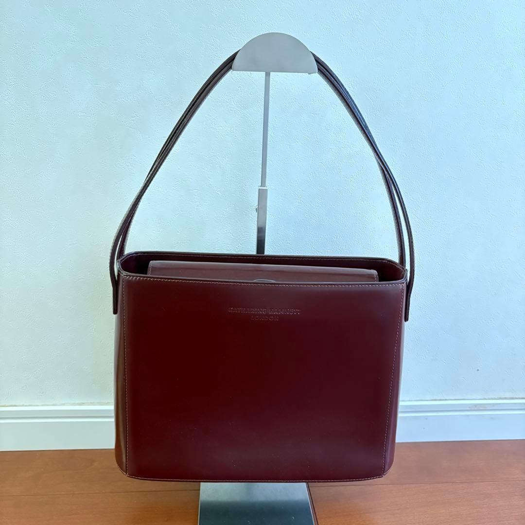 KATHARINE HAMNETT LONDON Burgundy Leather Handbag Tote - Gem