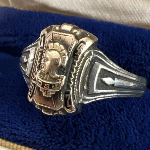 Vintage 1947 Men’s DSJ HS Class Ring Sterling & 10k Gold Herff Jones Sz 11.75