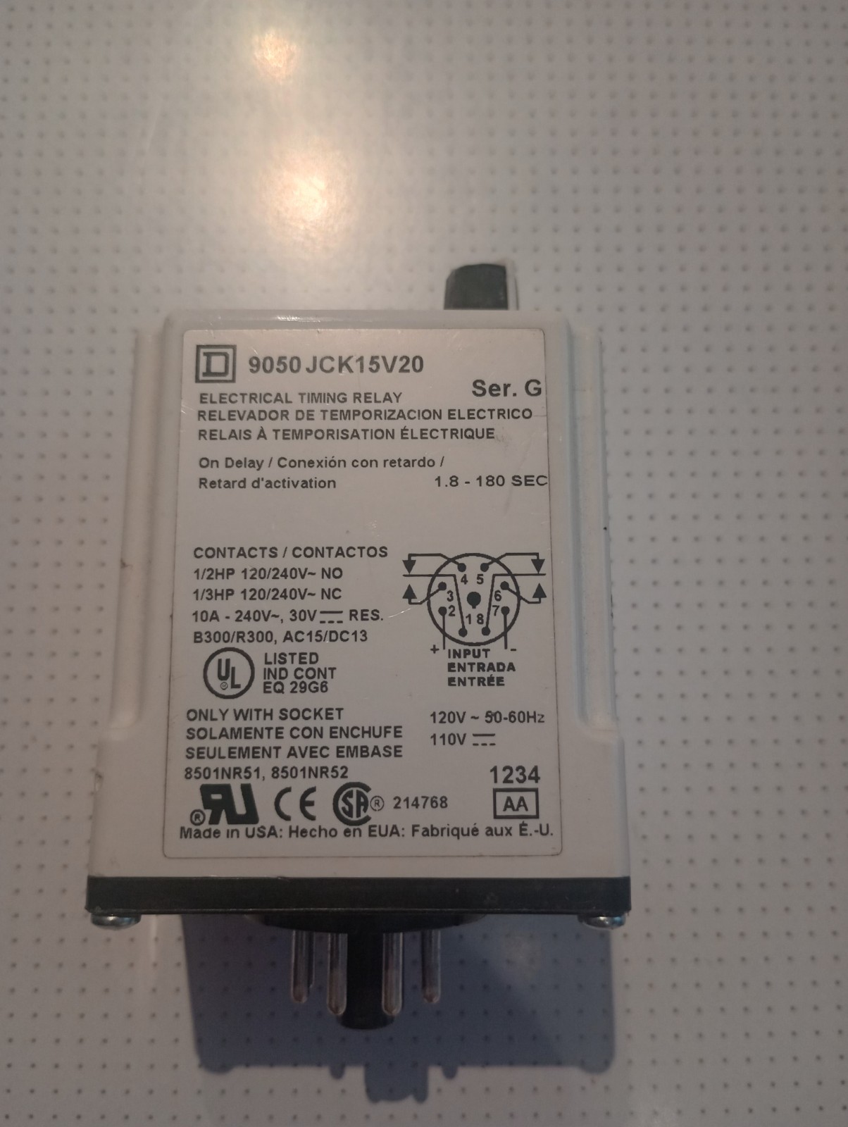 Square D 9050 JCK-15V20 Timing Relay