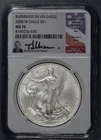 2008-W $1 AMERICAN SILVER EAGLE UNC Burnished Uram Signed 1 oz999 NGC MS70 A6431