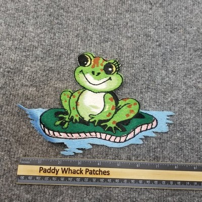 Vintage Frog Patch Sitting On Lilly Pad Large Jacket Vest Back 70s 80s Cute AD0