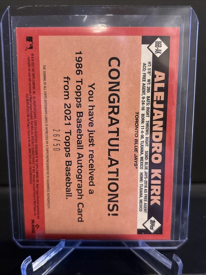 2021 Topps Alejandro Kirk 1986 Throwback Gold Rookie Auto /50 - Image 2 of 2