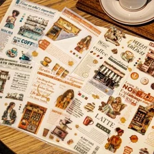 Coffee Poster PET Sticker Book Washi Paper Stickers Journal Scrapbooking Supply