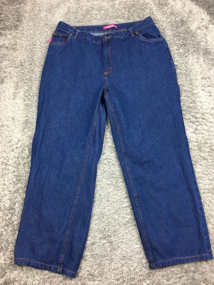 Pantalones de mezclilla Woman Within relajados de pierna recta para mujer talla 16W 49-1775-3 azul lavado oscuro Foto 3 de 4