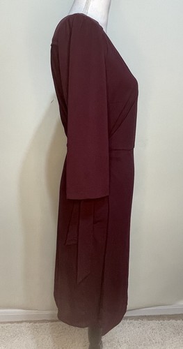 Modcloth Size Large Wrap Belted Maroon Dress Pockets Knit 3/4 Sleeve Career - Picture 9 of 13