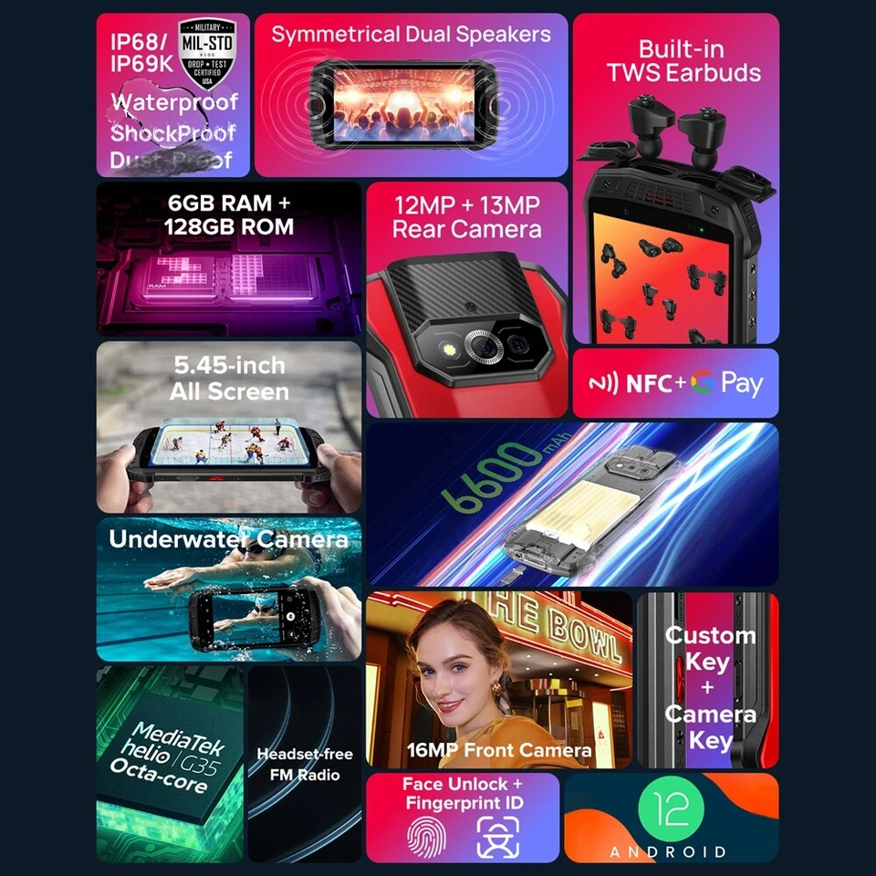 Ulefone Armor 15 Octa Core 6600mAh 6+128GB Impermeable Teléfono Auriculares TWS Incorporados Foto 2 de 4