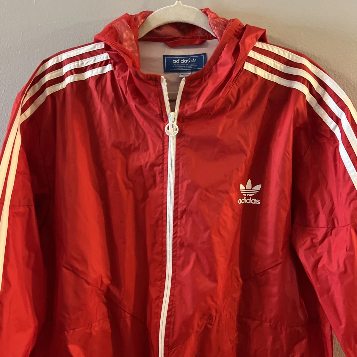 VINTAGE ADIDAS RAIN JACKET 80S RED ORIGINAL SIZE XL