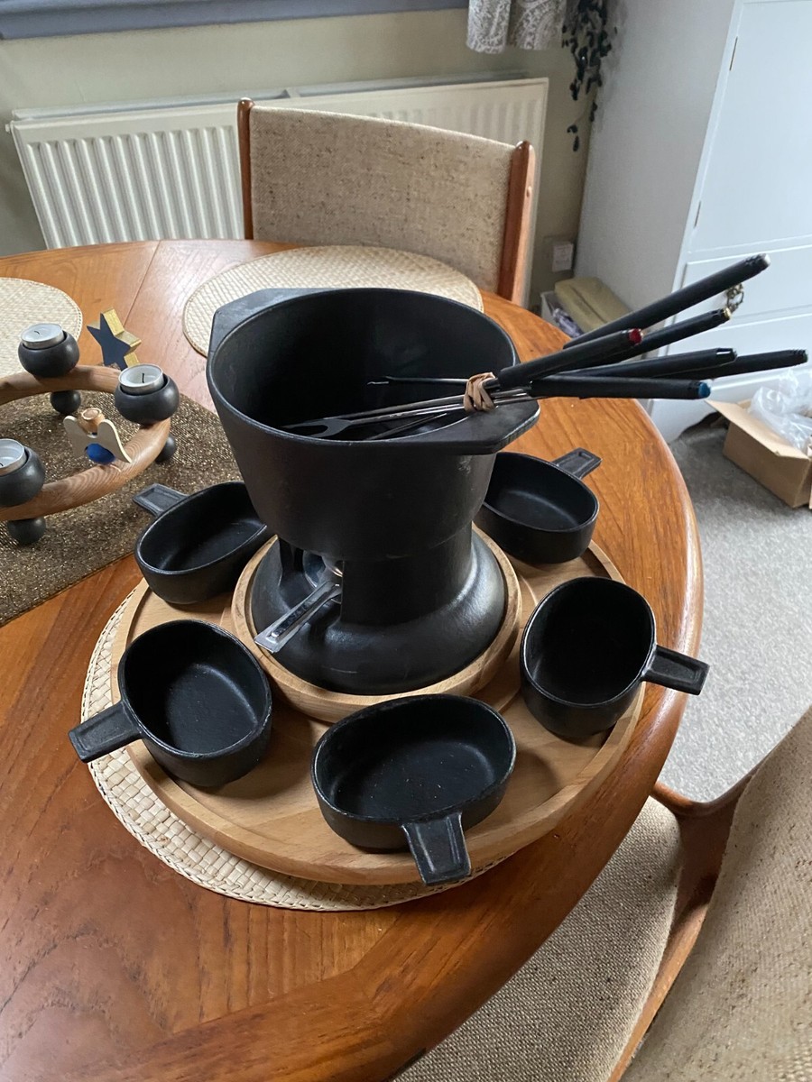 VG Cast Iron BODUM Fondue Set with Sauce Pans Lazy Susan UK