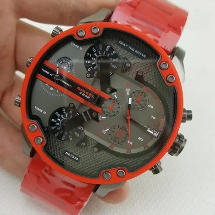 Diesel DZ7370 Mr Daddy 2.0 Red Grey Gunmetal Silicone Chronograph Mens Watch