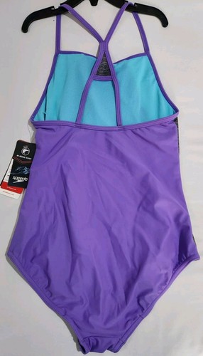 Speedo Swimwear Girls' Purple Heather Splice One-Piece Swimsuit Size 16 - Picture 2 of 3
