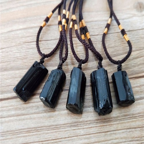 Men Black Energy Tourmaline Stone Pendant Necklace Specimen Gem