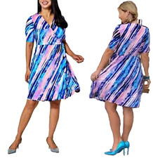 NEW Nina Leonard  SZ L Elbow-Sleeve Wrap Dress FLORAL BLUE & PINK