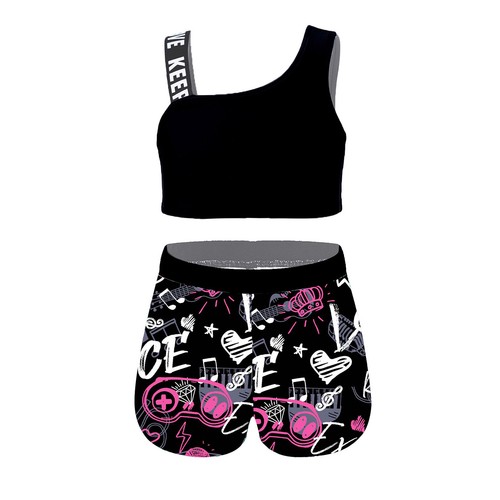 2PCS Kids Girls Sport Dance Outfit Crop Top Shorts Gym Yoga Sportswear Costume - Picture 11 of 40