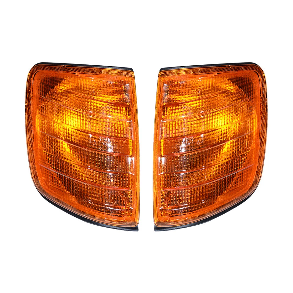 L&R Front Corner Amber Turn Signal Lights For 85-95 Mercedes E Class W124 E300 - Image 3 of 4