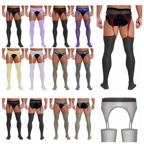Men's Underpants Crotchless Pantyhose Sexy Stockings T-back Tights Sissy Pants - Picture 2 of 56
