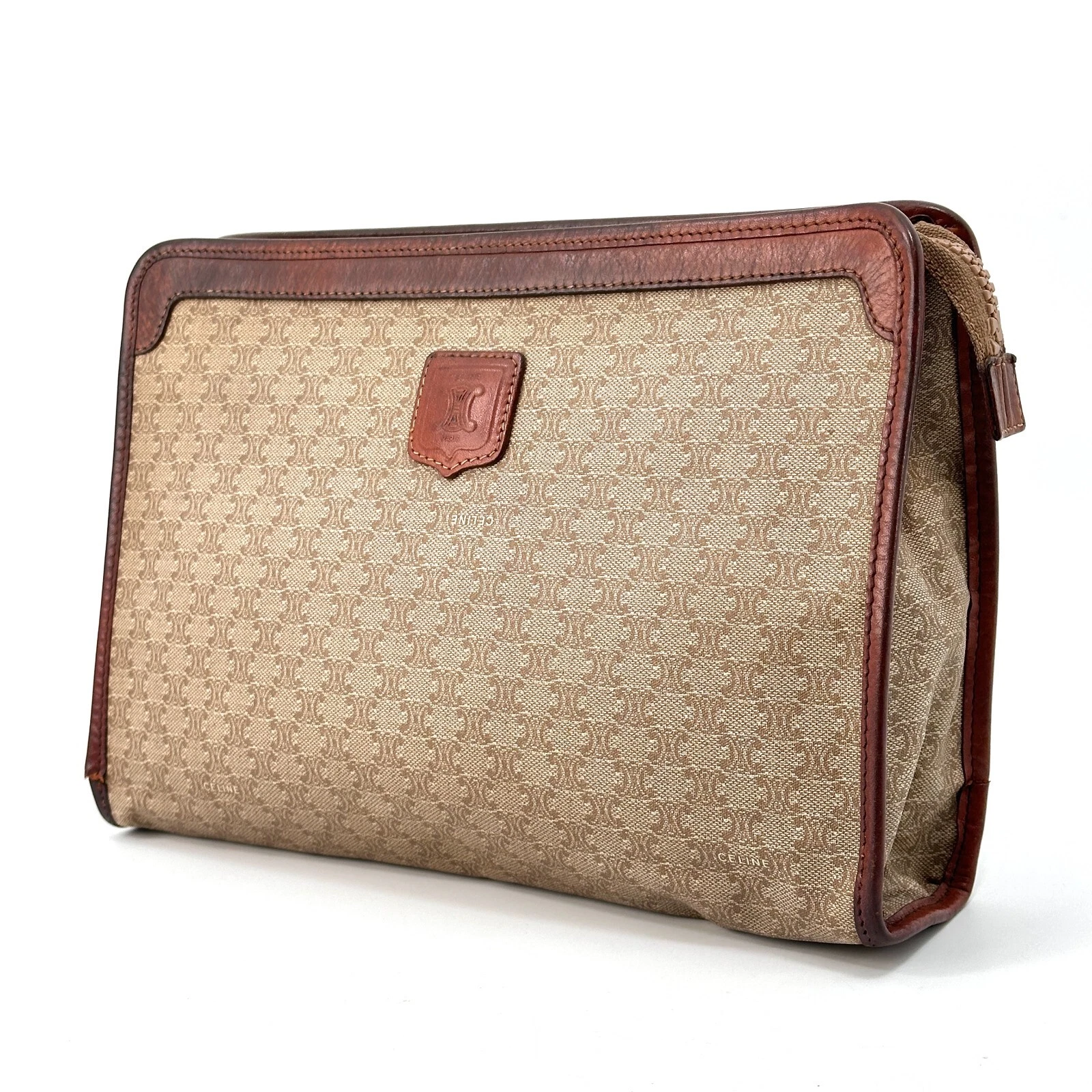 CELINE Pochette Borsa Macadam Pelle Beige Marrone Autentica dal Giappone_0116