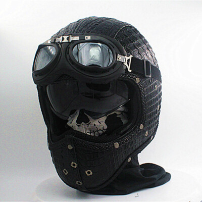 DOT Full Face Motorcycle Helmet w/Goggles Motocross Racing Leather Helmet Casco