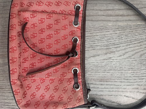 Vintage Dooney and Bourke Cloth Leather Trim Signature Monogram Purse Y2K Red - Picture 16 of 17