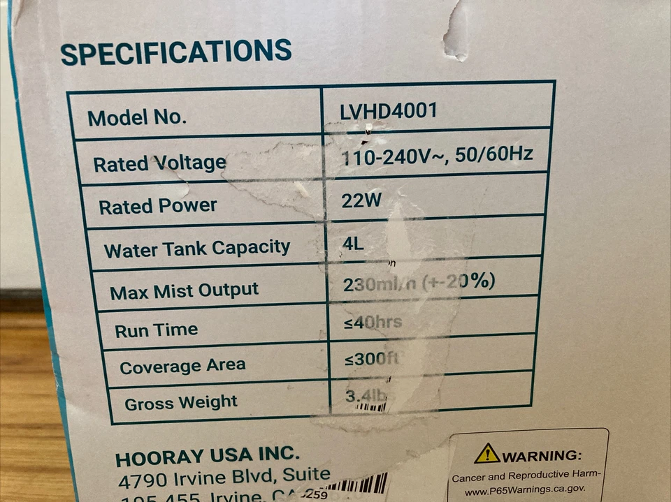 NEW Livatro LVHD4001 4L Ultrasonic Cool Mist Humidifier 300Ft Area Quiet On Off - Image 4 of 4