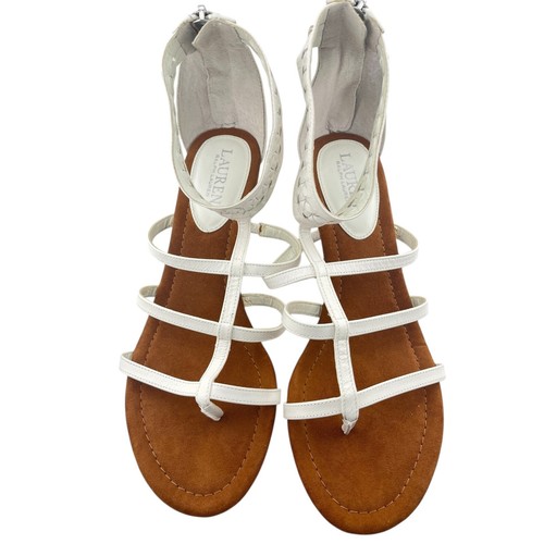 Lauren Ralph Lauren Meira sandali con zeppa in pelle bianco e cinturino donna 9B - Foto 2 di 10