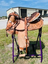 Adults Western Horse Barrel Saddle Leather 14to18 With Free Tack set & Shipping
