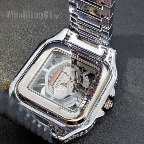 RELOJ DE LUJO PARA HOMBRE BANDA COMPLETAMENTE HELADA ESFERA ESQUELECTON DIAMANTE SIMULADO CUADRADO BLING - Imagen 21 de 30