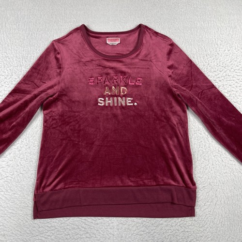 Kate Spade Sweatshirt Womens Medium Red Velvet Sparkle Shine Embroidered Top - Picture 8 of 13