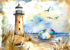 Lighthouse ACEO, Artist Trading Card - Beach Themed Mini Art Print 2.5x3.5