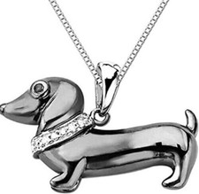 0.15Ct Round Simulated Diamond Dachshund Dog Pendant Chain 14K Black Gold Plated