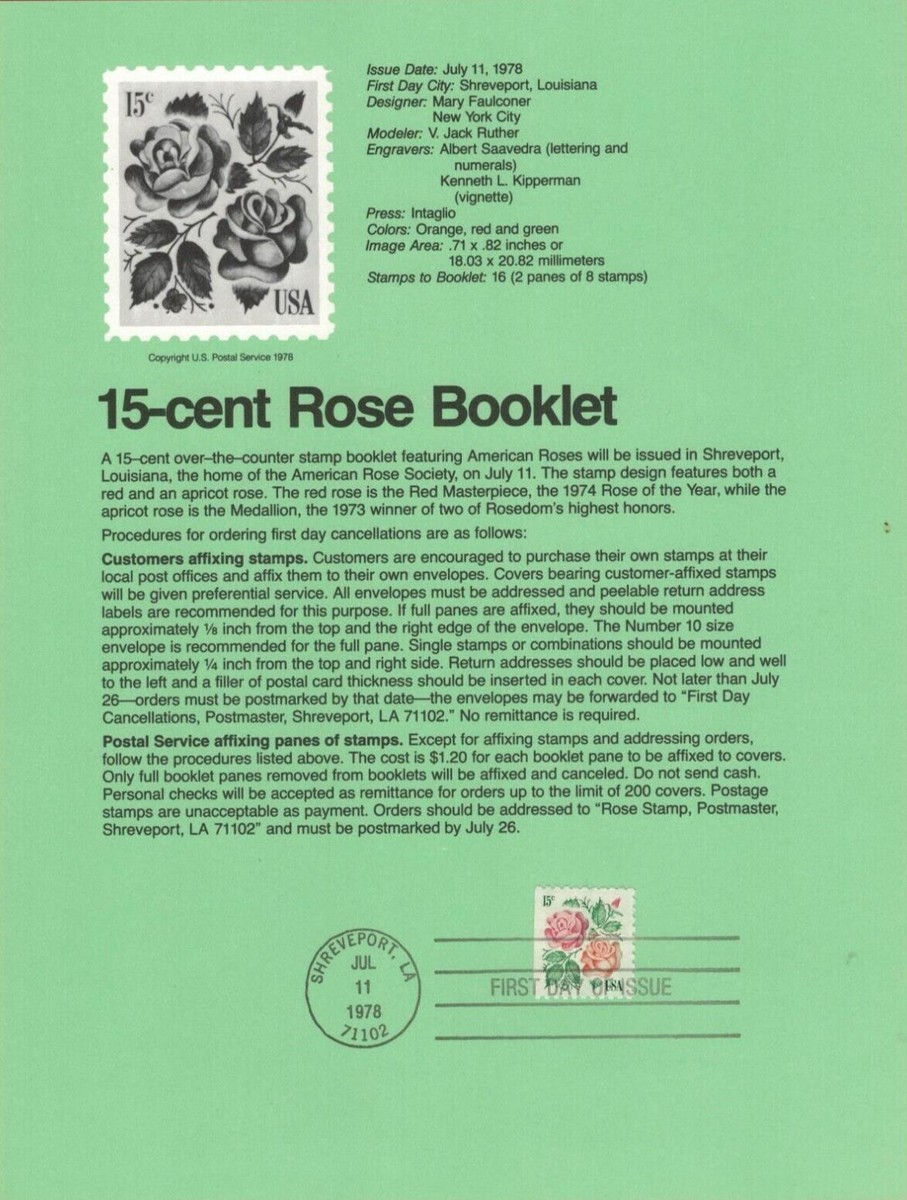 US Souvenir Page SP443 / 1737 Roses booklet single / FLOWERS ZAYIX