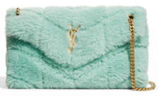 Saint Laurent Ysl Puffer Shearling Shoulder Bag Green Fur