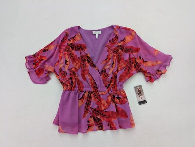 Sofia Jeans by Sofia Vergara Top Size XS Purple Floral Print