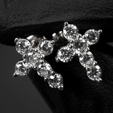 Small Solitaire Iced Cz White Gold Plated Hip Hop Cross Stud Earrings