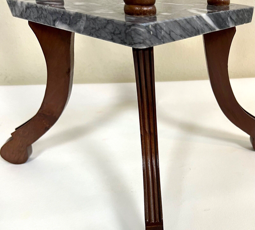 Vintage Walnut Tiered Marble Turned Post Tall Pedestal Stand Table - Picture 7 of 10