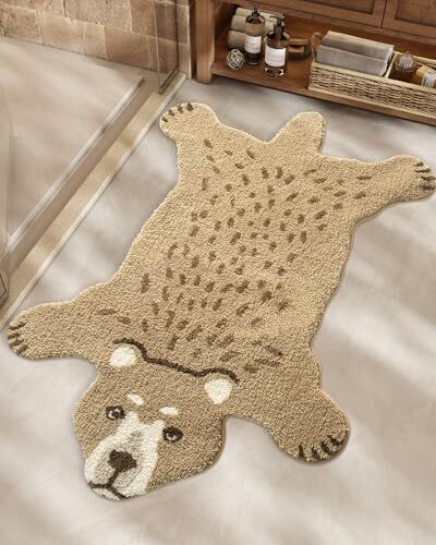 Cute Animal Bathroom Rugs, Plush Absorbent Bath Mats Standard Size Brown Bear - Picture 2 of 8