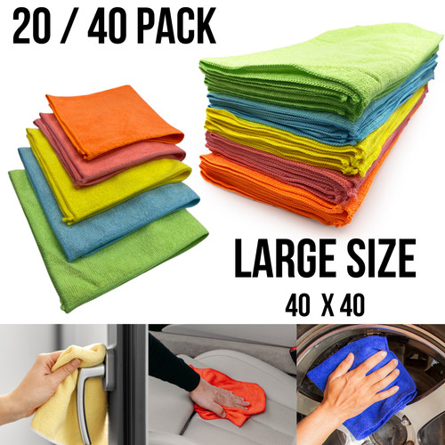 Microfibre Cleaning Cloths 20 40 Pcs Drying Window Car Kitchen Cleaner Large