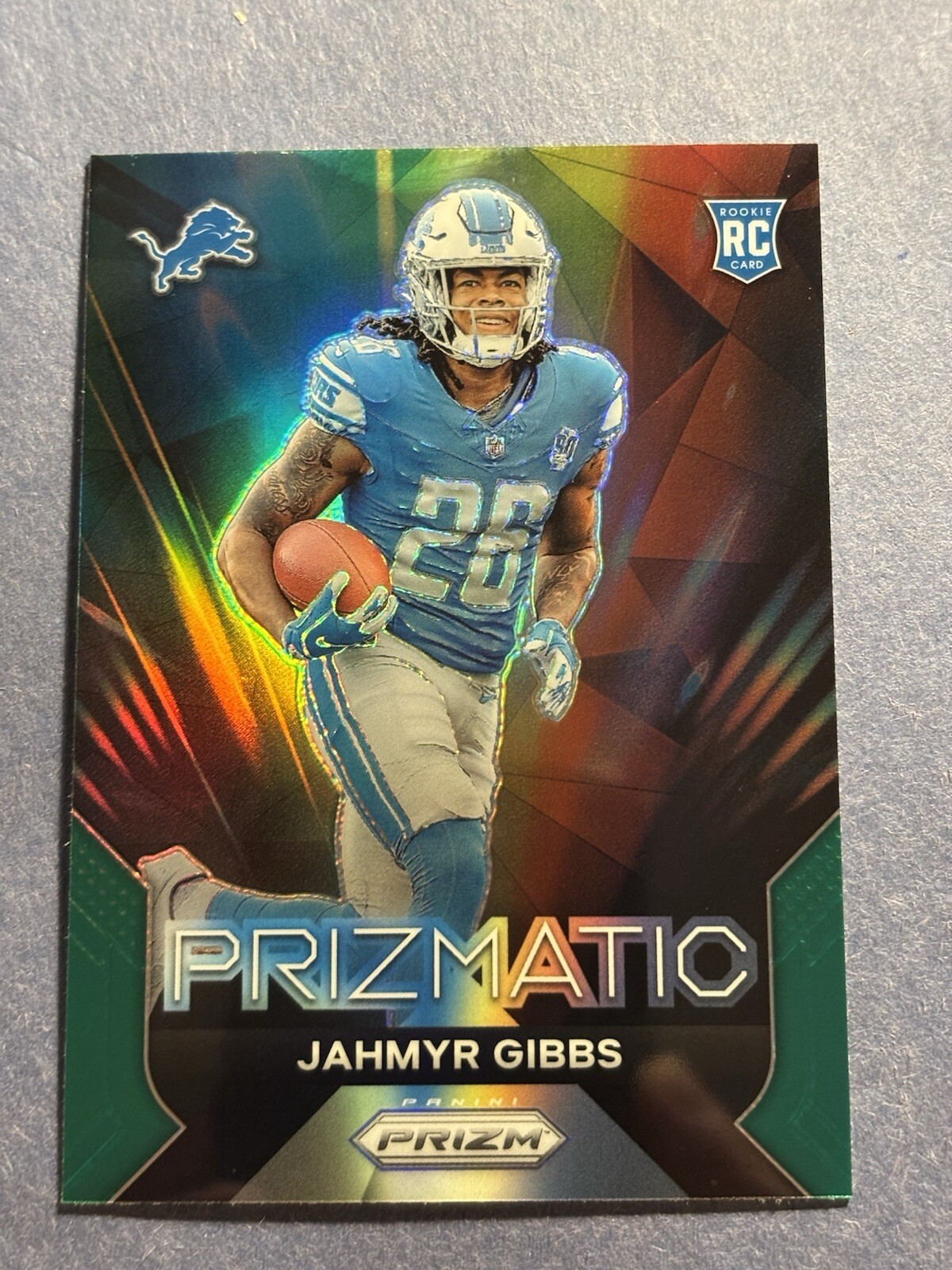 2023 Panini Prizm - Prizmatic Green Holo Prizm #20 Jahmyr Gibbs (RC)
