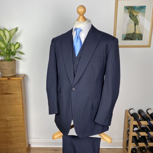 DAVIES & SON Savile Row Fully Bespoke 3 Piece Chalk Stripe Peak Suit (42) £6500+ - Picture 1 of 24
