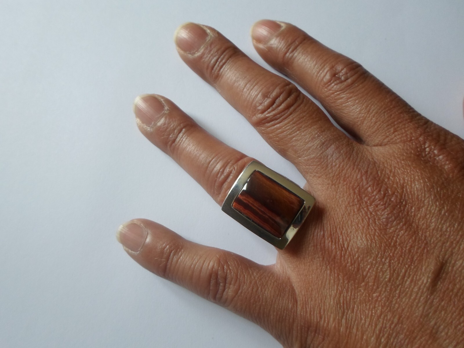 solid silver ring, Vallès, tiger eye rectangle, s… - image 4