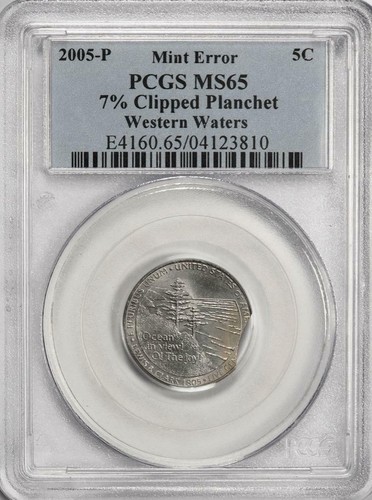 2005 PCGS MS65 7% Clipped Planchet Western Waters Nickel Mint Error Rare Date - Picture 2 of 4