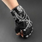 Black Leather Rock Punk Gothic Biker Motorcycle Driving Cross Fingerless Gloves