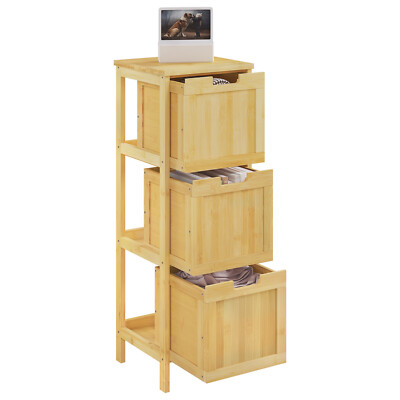 Bambus Badezimmerschrank schmal Badschrank 3 Schubladen Naturfarbe 30x90x30  cm | eBay.de