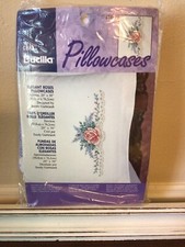 2001 New Bucilla Stamped Pillow Cases Set of 2 65263 Ready for Cross Stitching
