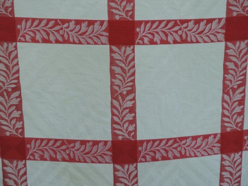 LOVELY VINTAGE TURKEY RED TABLECLOTH~POLKA DOTS & LEAVES~49 x 62 - Picture 5 of 6
