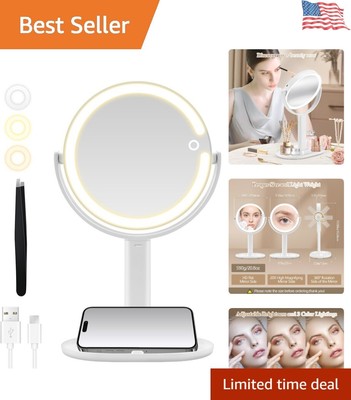 Rechargeable 1X/20X Double-Sided Makeup Mirror with Adjustable Brightness