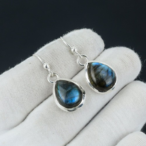 Orecchino in argento labradorite argento sterling 925 fatto a mano orecchino labradorite - Foto 4 di 4