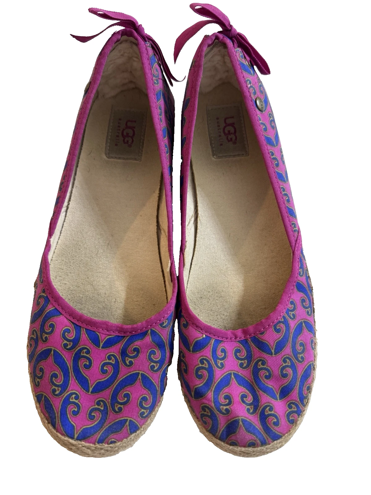 Scarpe UGG donna taglia 9 Indah Marrakech espadrillas ballerine slip on fiocco rosa blu