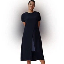 Universal Standard Adda Black Crepe Short Sleeve Split Long Tunic Top Size XS